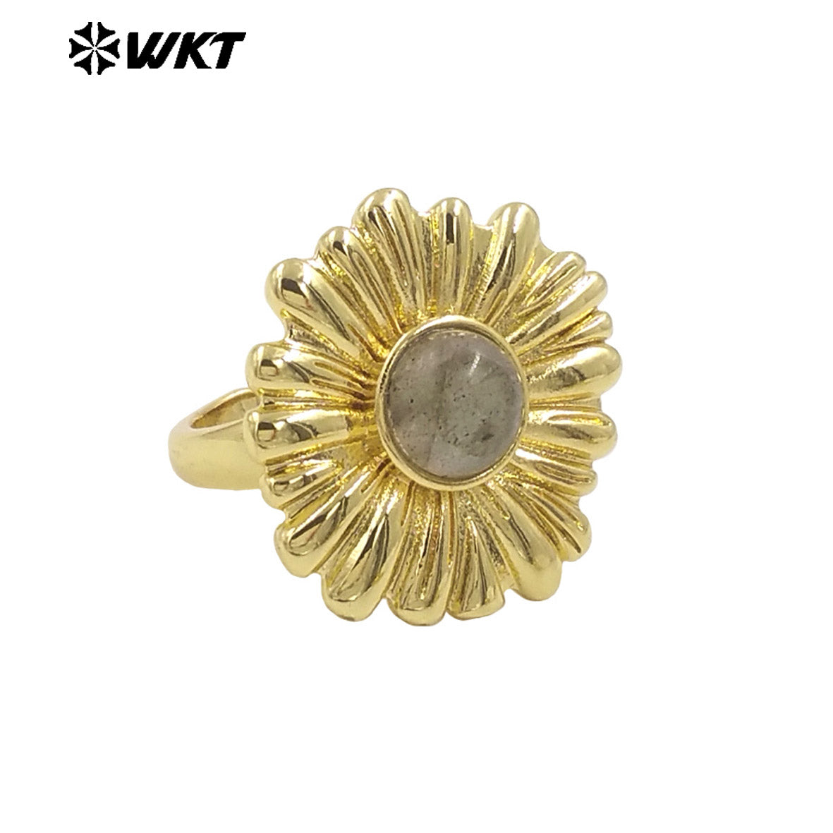 WT-R532 Newest Design Romantic Delicate 18K Real Gold Plated Metal With Natural Round Stone Setting Women Party Rings