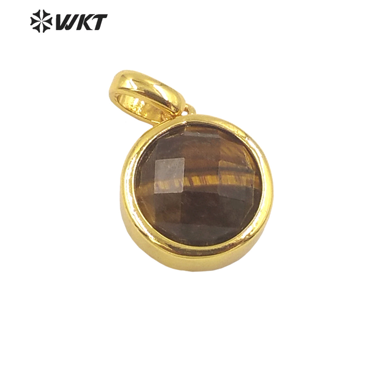 WT-P1838 Delicate Gold Bezel Tiny Round Faceted Stone Charms Pendant for Jewelry Necklace Europe Popular Pendant Design