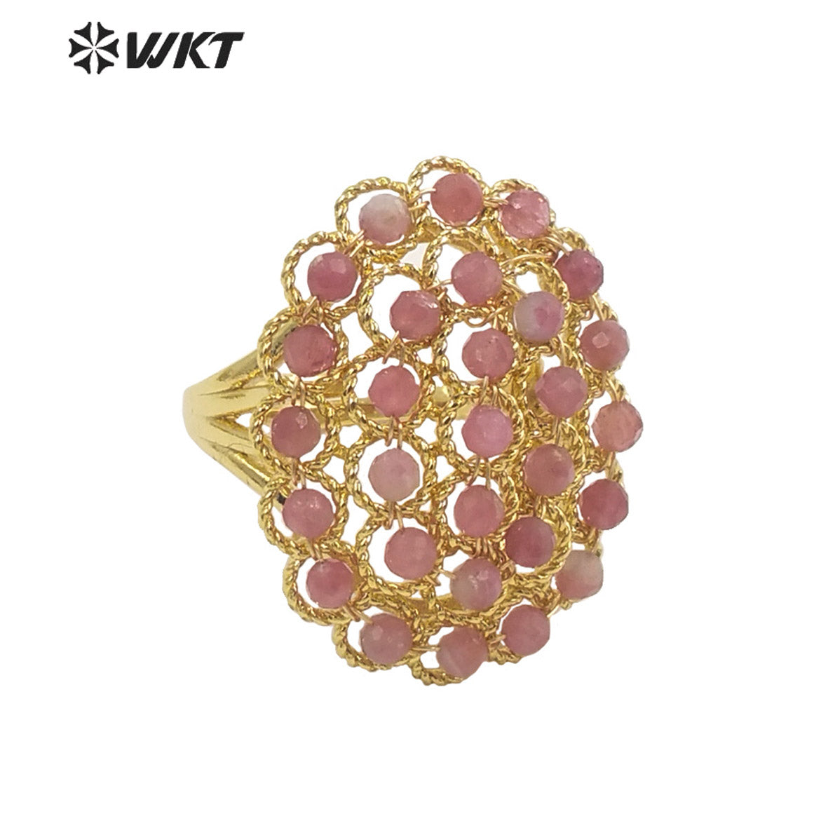 WT-R451 INS Summer Design Handmade Wire Wrapped Beads Ring 18k Gold Plated Tiny Stone Beads Jewelry Ring for Women
