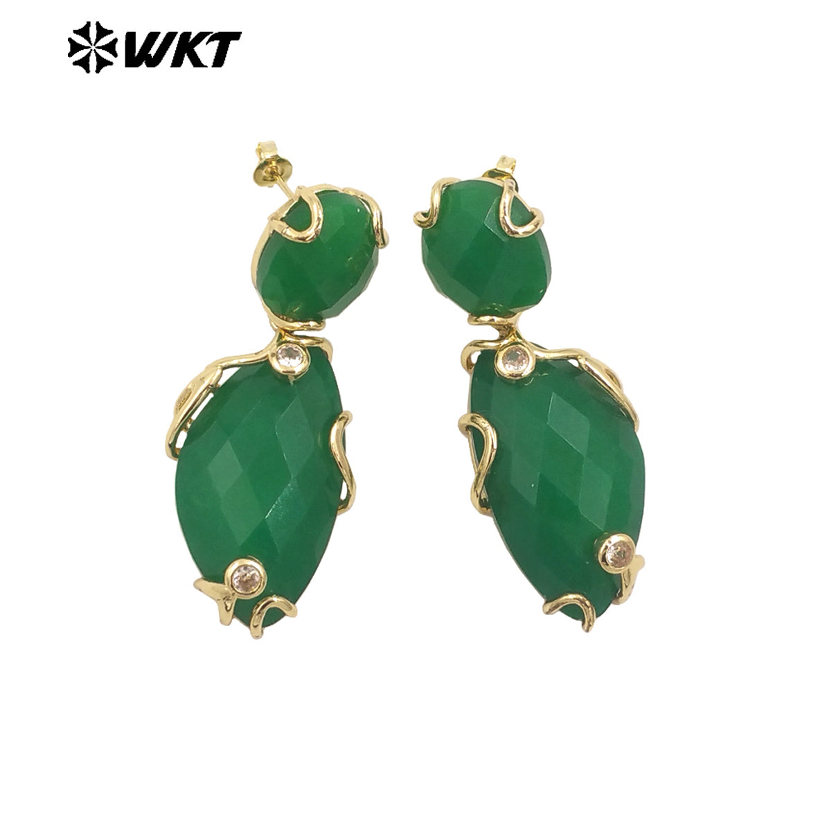 WT-E751 Wholesale New Gorgeous Precious Natural Gemstone Made With Claw Setting Amazonite Rose Quartz Dangle Stone Earrings
