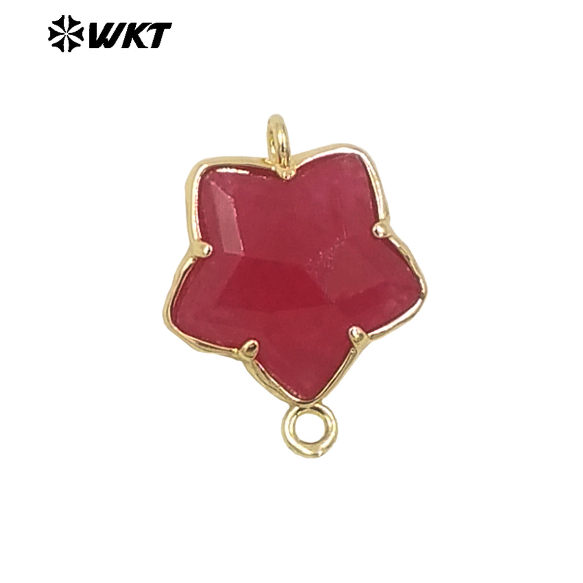 WT-C327 Wholesale New Small Stone Carved Star Connectors 18K Gold Plated Claw Setting Lovely Double Loops Findings