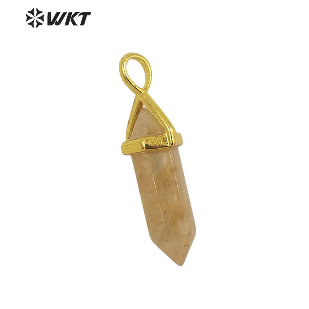 WT-P1864 Trendy Hot Spirit Quartz Double Point Bullet Pendant Gold Cap Natural Gemstone Hexagon Stone Jewelry Pendant