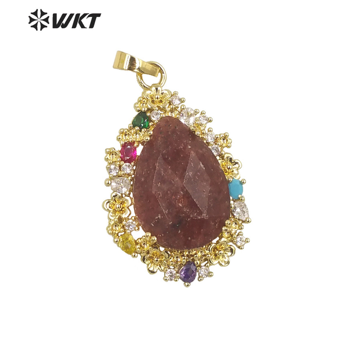 WT-P1877 Wholesale Fashion Gold Water Drop Micropaved Cubic Zircon Setting Natural Stone Pendant for Necklace Earring Design