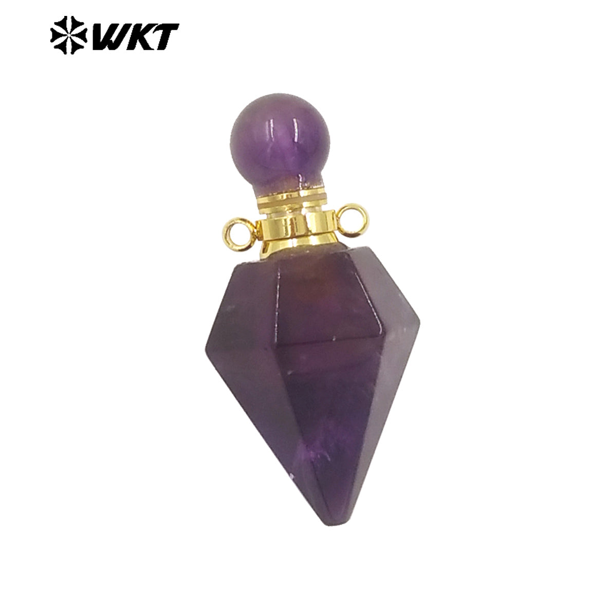 WT-P1983 Wholesale Fashion 18K Gold Plated Stainless Steel Double Loops Bullet Point Natural Quartz Perfume Bottle Pendant