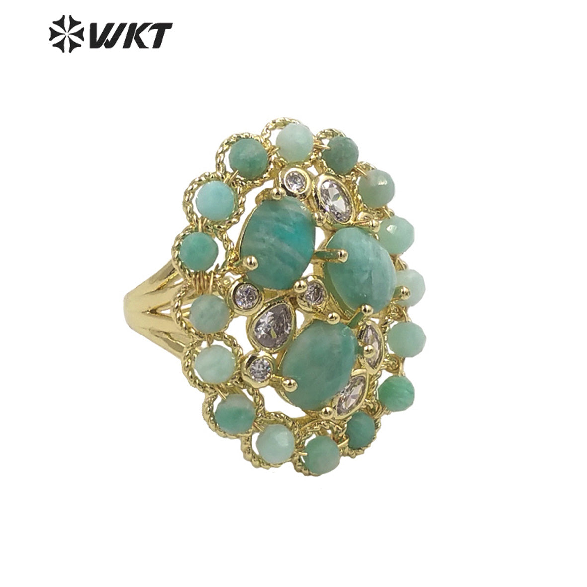 WT-R457 WKT New Design Fashion Gold Bezel Natural Stone by Claw Setting Ring Gorgeous Big Multi Real Stone Women Ring