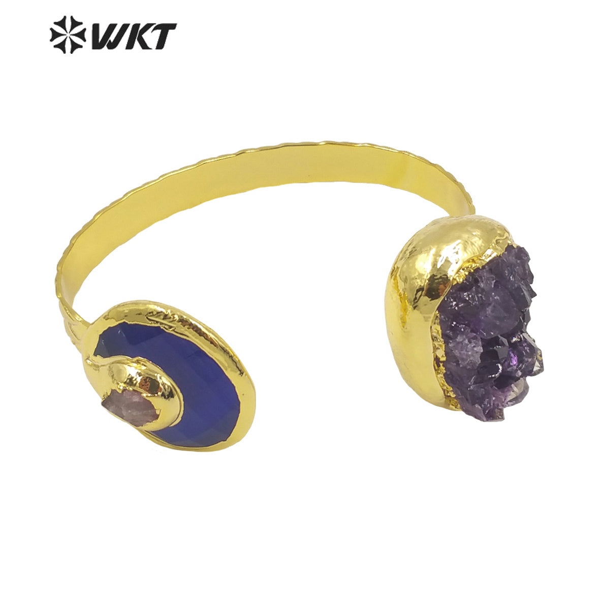 WKT-B584 Classic Luxury 18k Real Gold Electroplated Handmade Bracelet Irregular Amethyst Bangle and Very Nice Stone Jewelry