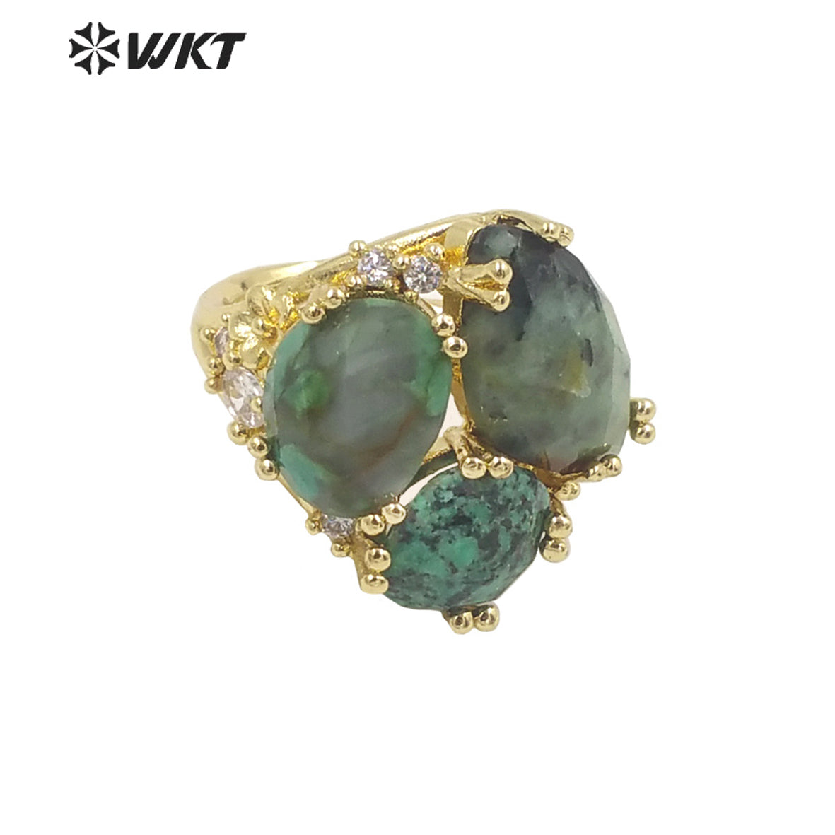 WT-R448 WKT Hot Design Triple Stone Ring for Women Party 18k Real Gold Plated Amethyst Precious Gemstone Ring for Birthday