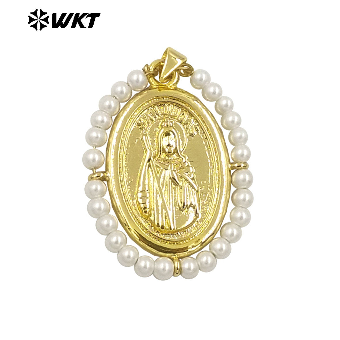 WT-MN989 Women Handmade Crystal Wire Wrapped Oval Shape 18K Gold Plated Miraculous Medal Necklace for Spring