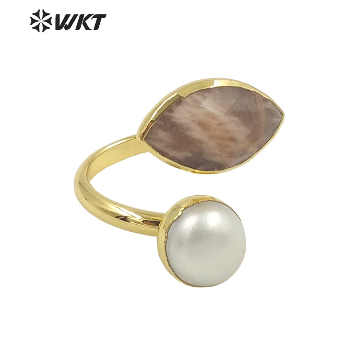 WT-R406 Elegant Natural Gemstone Pearl Rings Adjustable Rings Small Cute 18k Gold Plated As Women Gift Natural Stone Ring