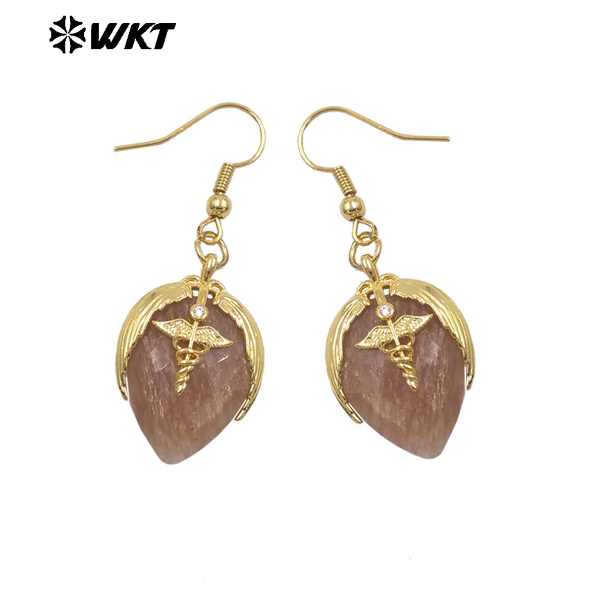 WT-E788 Exquisite Rose Quartz Multi Natural Gemstones Strawberry Shape Gold Plated Earrings For Women Lovely Jewelry Gift