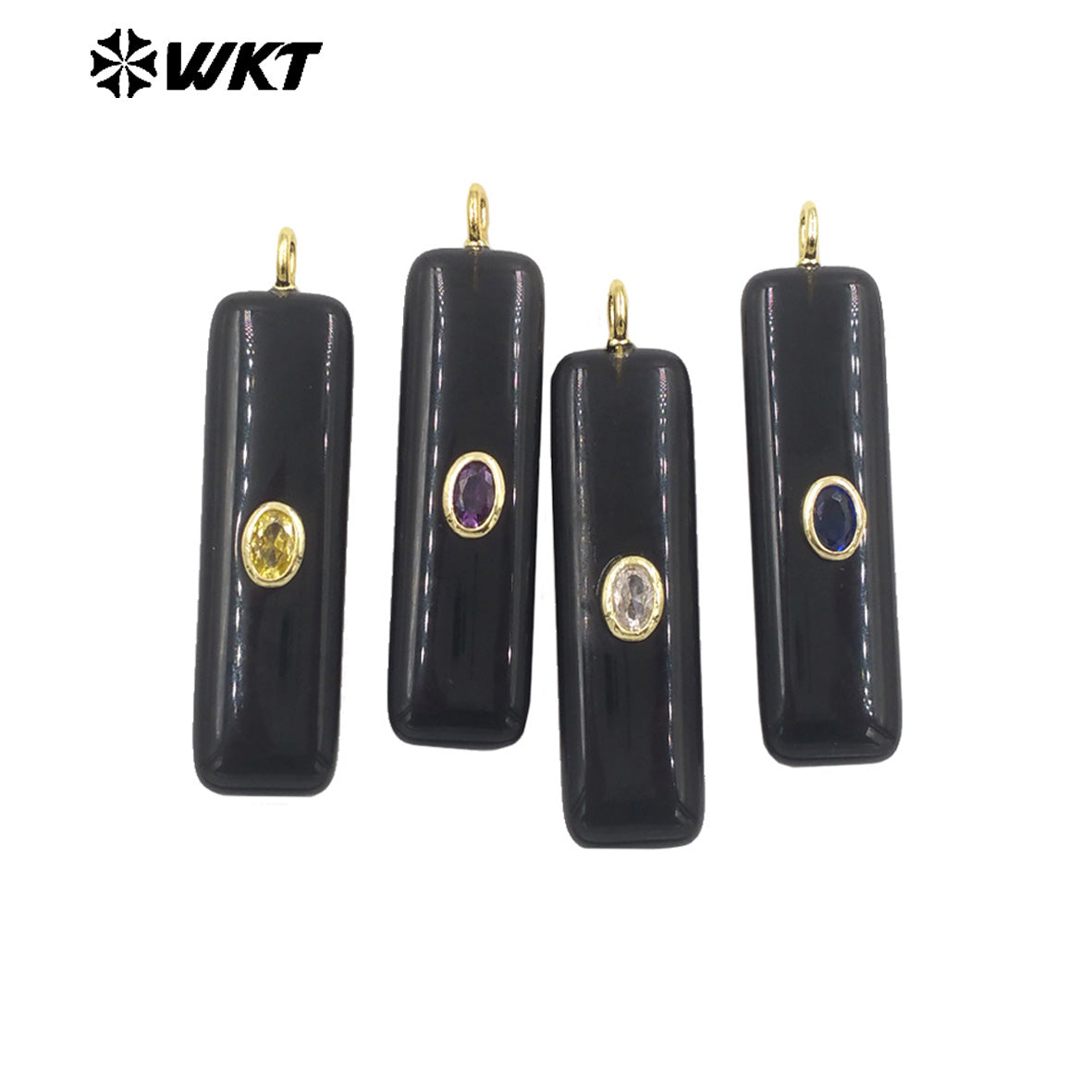 WT-P2019 Popular Fashion Rectangle Multi Color Natural Gemstones With Zircon Smooth Pendants For Romantic Jewelry DIY