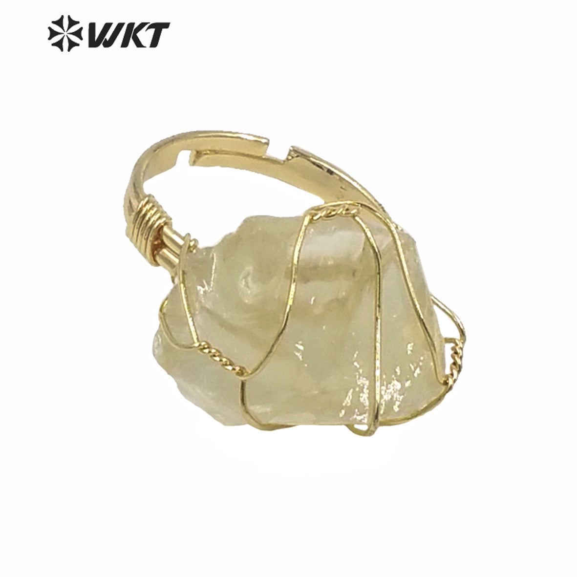 WT-R366 WKT New Design Gold Hand Make Wire Wrapped Mineral Stone Ring Women Fashion Hot Raw Quartz Fluorite Ring