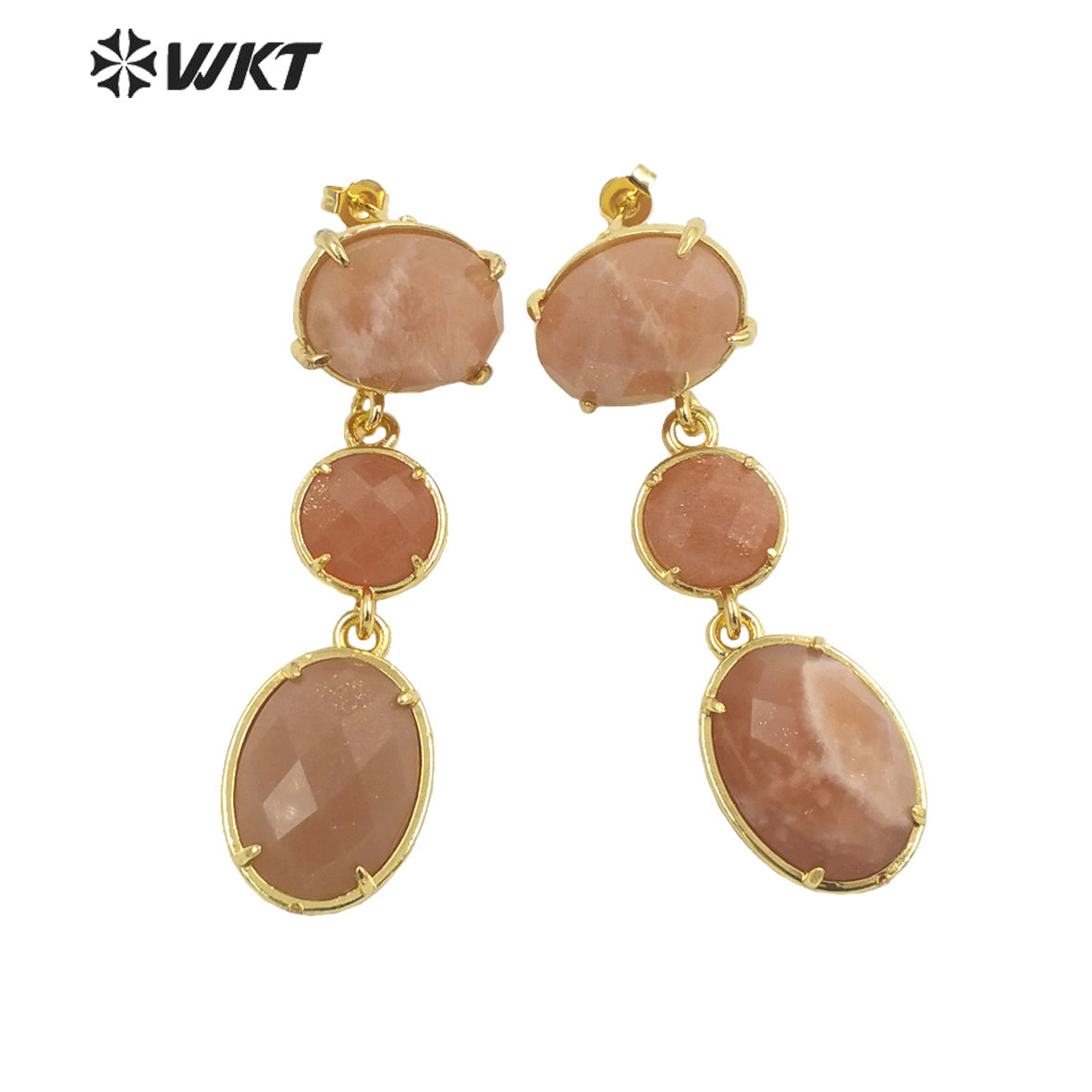 WT-E690 Amazing Gorgeous Fashion Triple Stone Earrings Precious 18k Real Gold Plated Resist Tarnish Prong Setting Dangle Studs