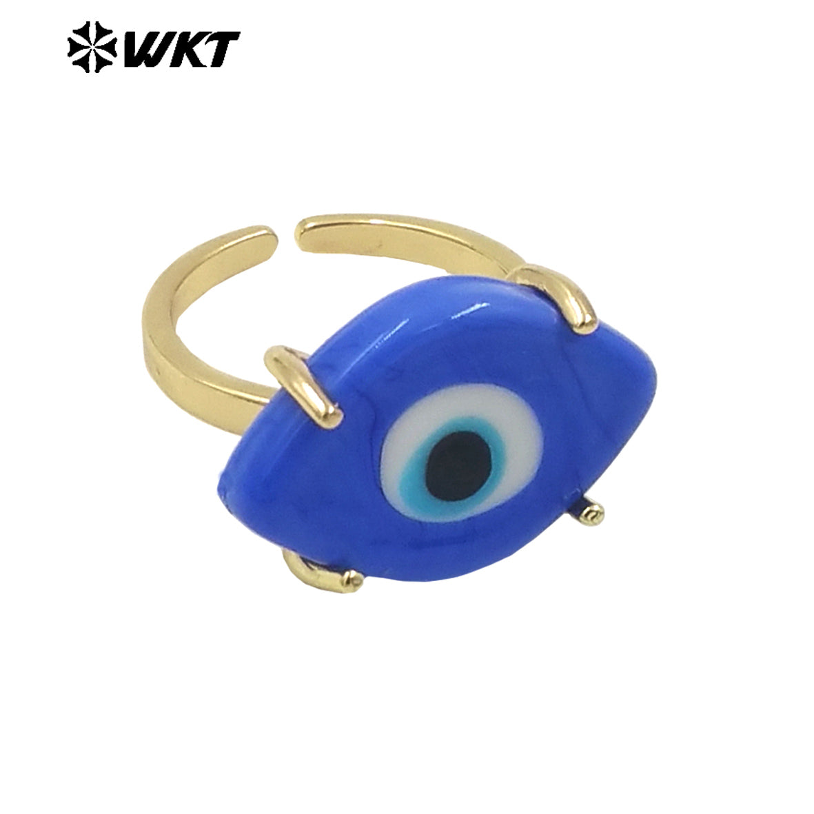 WT-MPR088 Wholesale Fashion Gold Claw Setting Resin Horse Eye Ring for Girl Healing Attractive Drop Oil Making