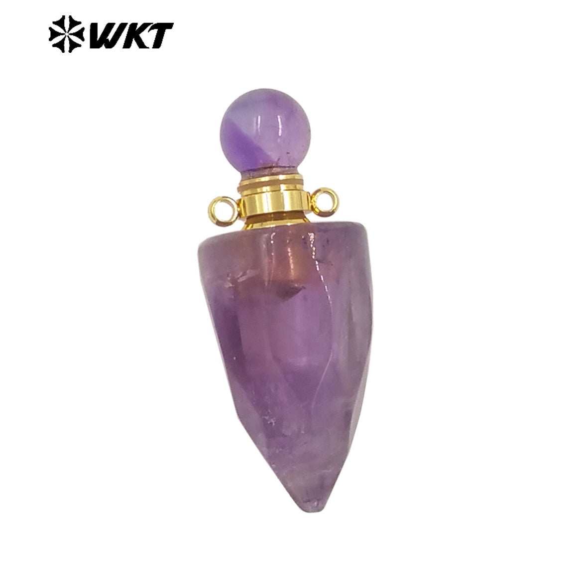 WT-P1979 New Design Fashion Gold Plated Faceted Natural Gemstone Carved Bullet Point Perfume Bottle Pendant for Necklace