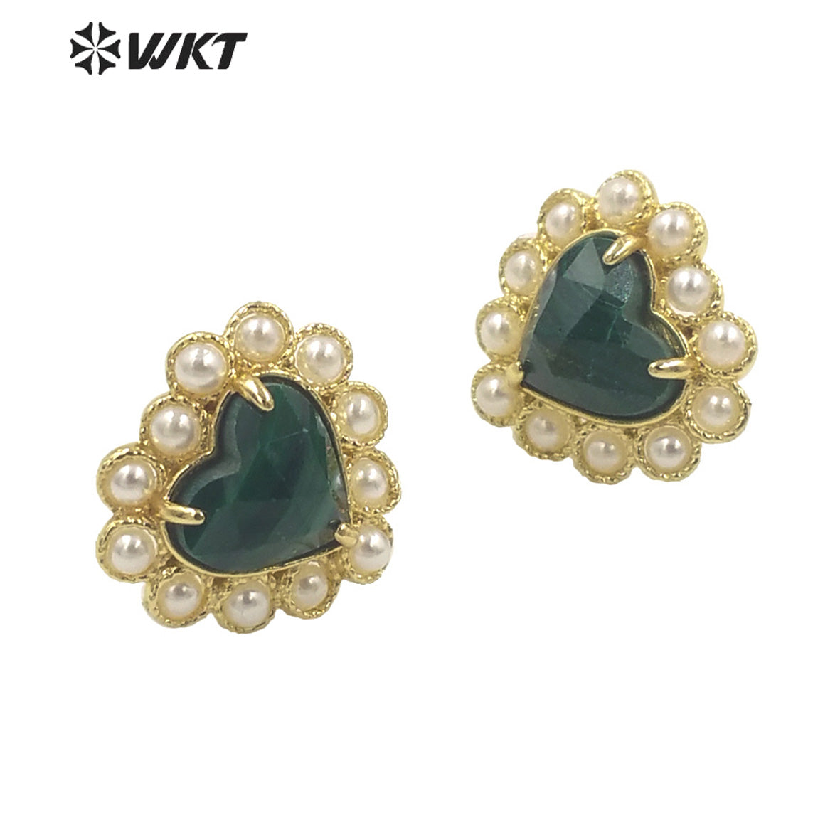 WT-MPE122 Amazing Fashion Gold Plated Natural Gemstone Heart Studs 18k Gold Plated Amethyst Gorgeous Studs