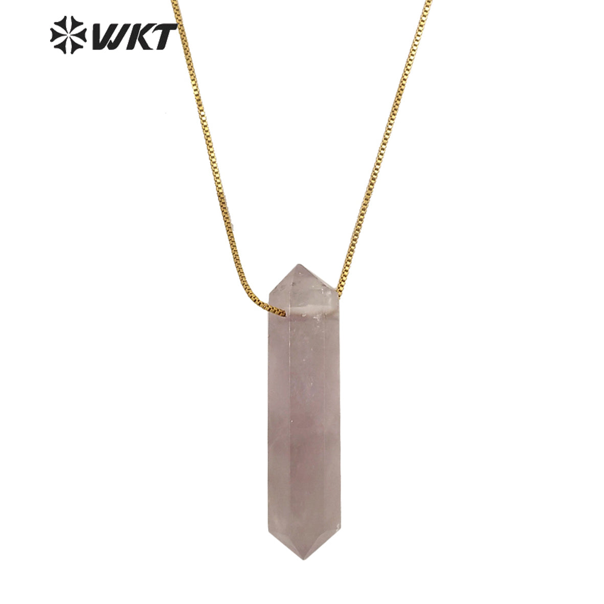 WT-N1306 New Fashion Gold Adjustable Chain Thread Simple Elegant Rose Quartz Point Necklace Natural Double Point Quartz Necklace