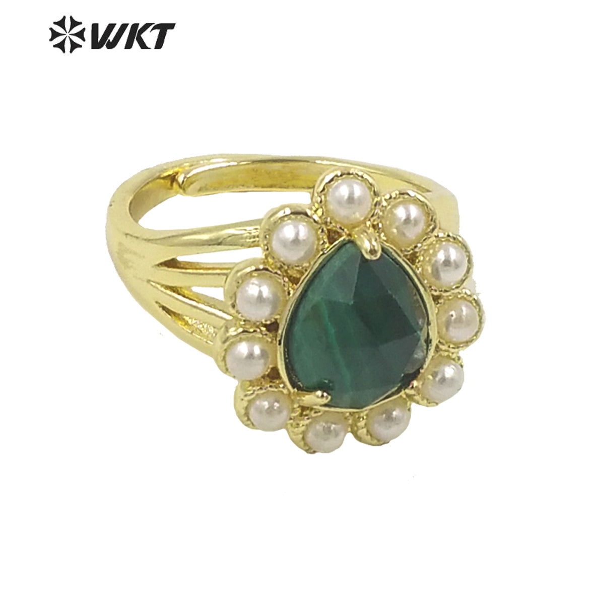 WT-MPR082 Amazing Delicate Fashion Gold Women 18K Plated Teardrop Open Adjustable Tiger Eye Stone Ring