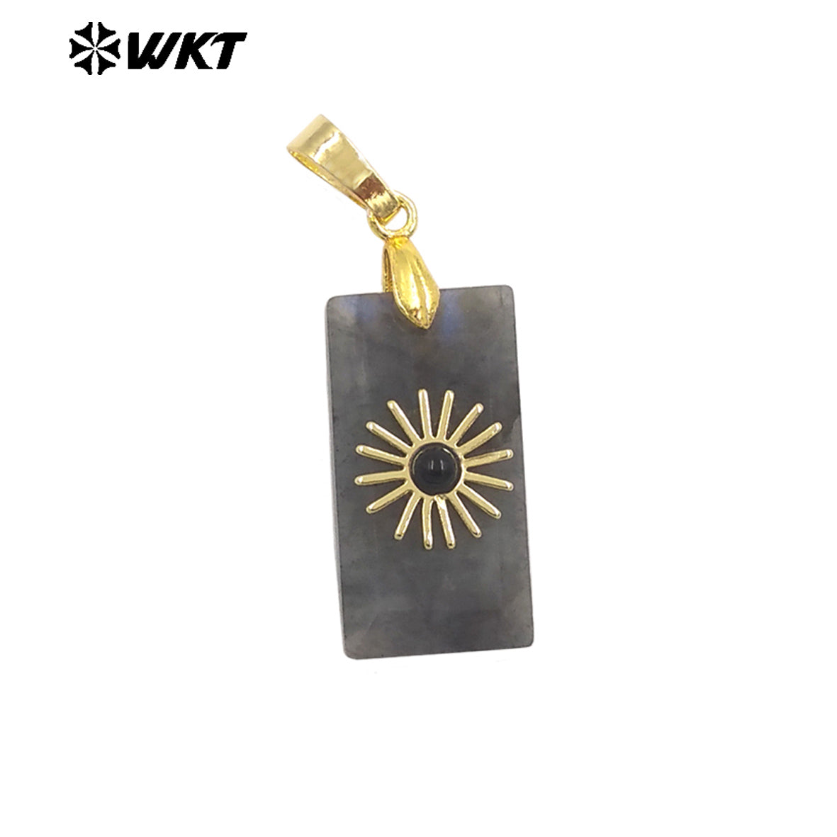 WT-P2011 Fashion Popular Natural Gemstones Gold Plated Set In Little Rectangle Stone Pendant For Necklace Handmade Charms