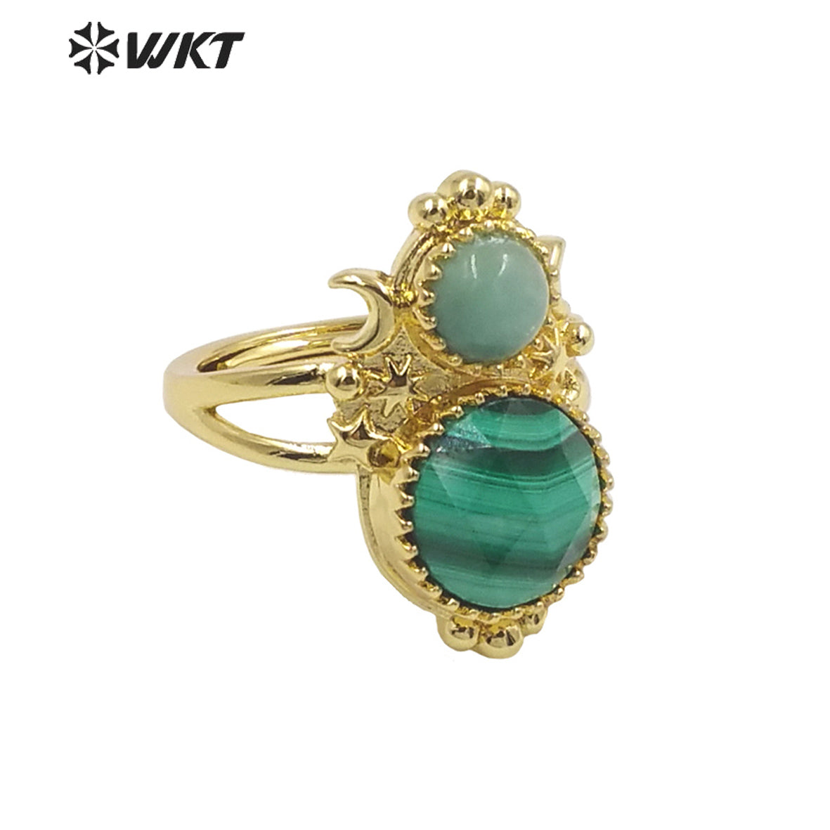 WT-R477 New Design Vintage Gemstone Ring With Pearl Charms Women Fashion Gold Plated Peacock Stone Ring Boho Charming Ring