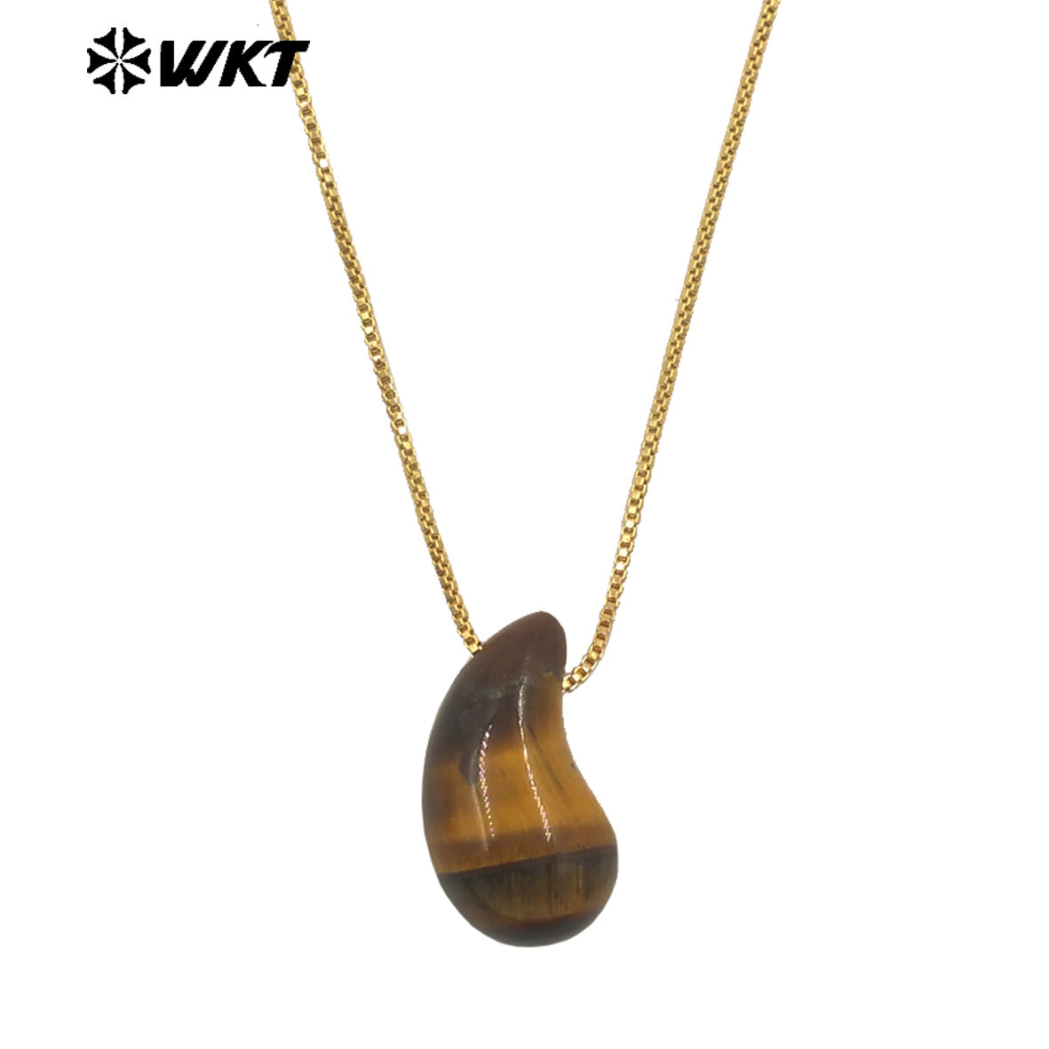 WT-N1483 WKT Wholesale New Design Natural Gemstone Necklace With Gold Color Tiny Chain Waterdrop Shape Female Birthday Jewelry