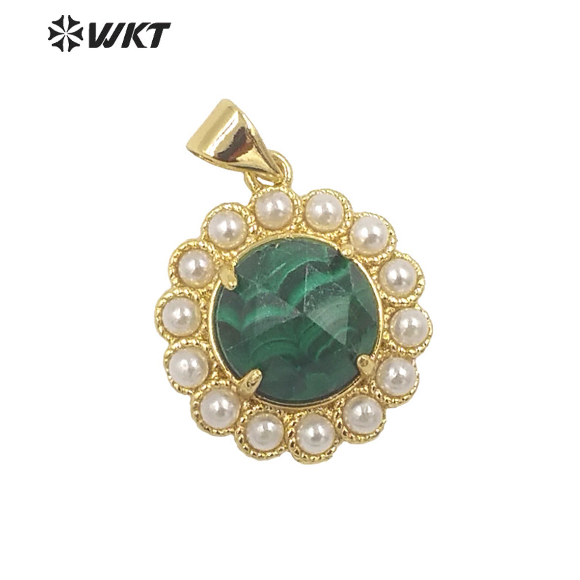 WT-JP358 Wholesale Fashion Gold Plated Stone With Claw Setting Artificial Shell Pearl Around Labradorite Gemstone Pendants