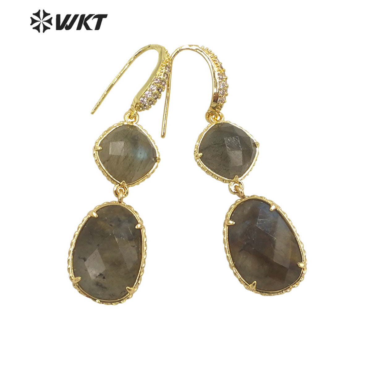 WT-E687 Wholesale Fashion Natural Amazonist Stone Earrings Women Amethyst Double Stone Prong Setting Gorgeous Earrings