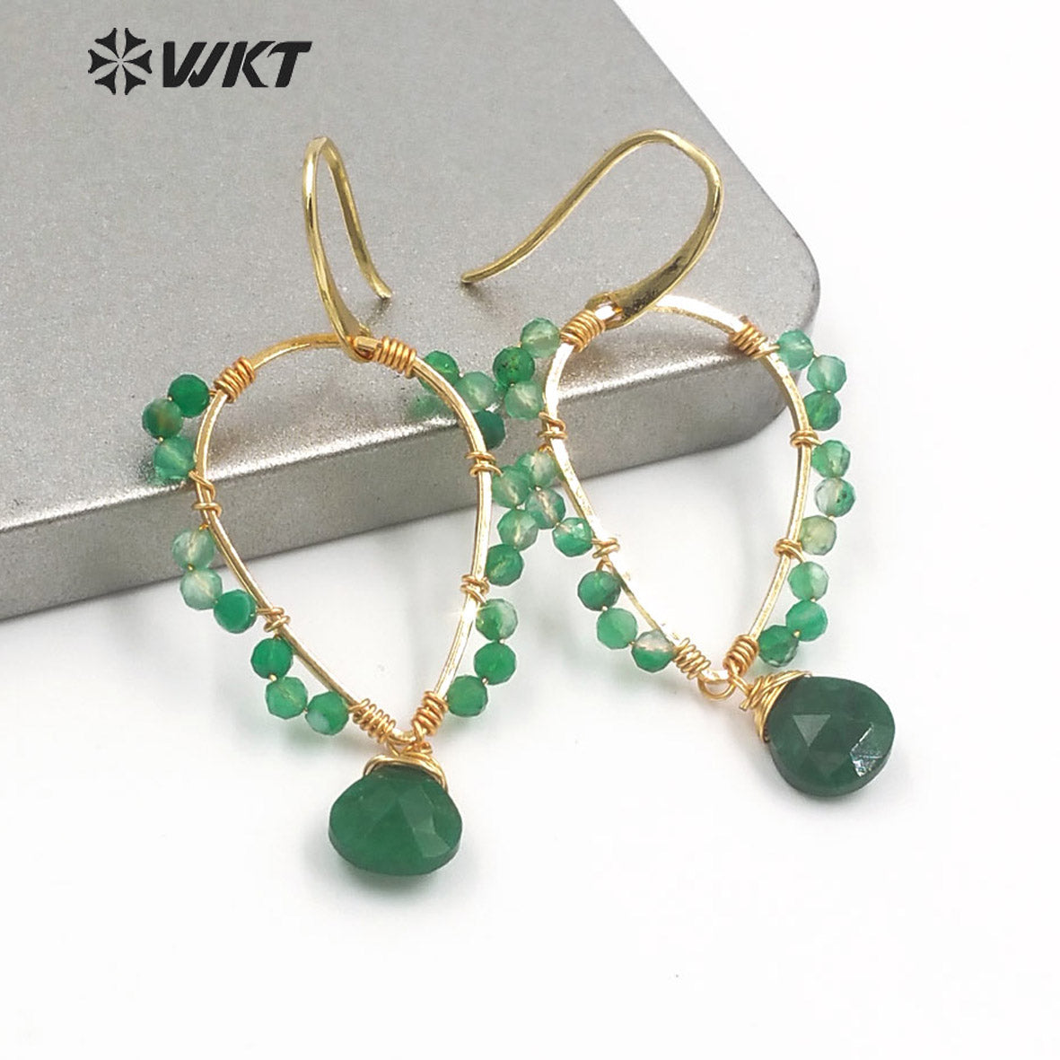 WT-E693 Amazing Wire Wrapped Natural Gemstone Drop Charming Earrings Unique Handmade Tiny Beads Earrings for Friend Gift