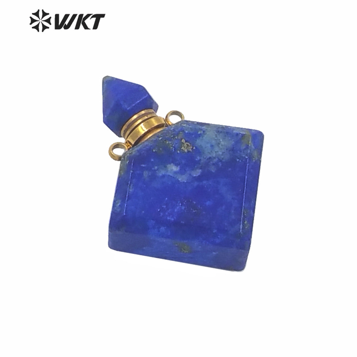 WT-P1575 Wholesale Rhombus Shape Natural Stone Essence Oil Bottle Pendant Gold Stainless Steel Components Stone Perfume Bottle