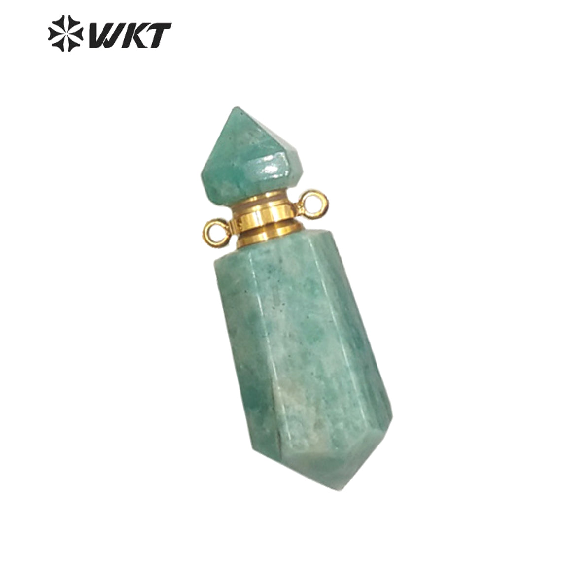 WT-P1638 Amazing Gold Natural Double Point Spirit Quartz Perfume Bottle Stone Pendant High Quality Jewelry Bottle Pendants