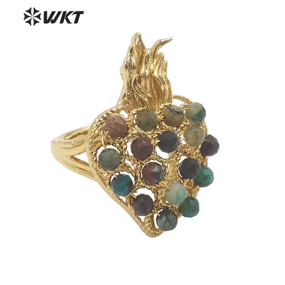 WT-R454 WKT New Design 18k Gold Plated Handmade Gemstone Fire Torch Ring Natural Precious Birthday Stone Ring