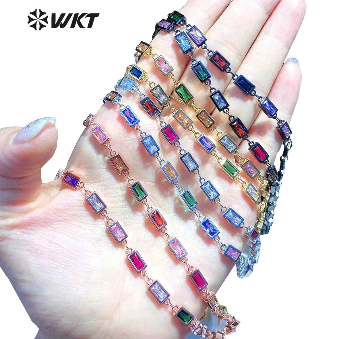 WT-BC122 Newest Fashion Square Cubic Zircon Chain for Women's Jewelry Making Bracelet Necklace Brass Chains