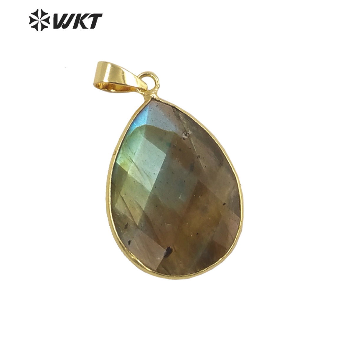 WT-P1896 WKT New Material Design 24MM Diamond Faceted Waterdrop Yellow Citrine Fluorite Stone Pendant for Earring Match