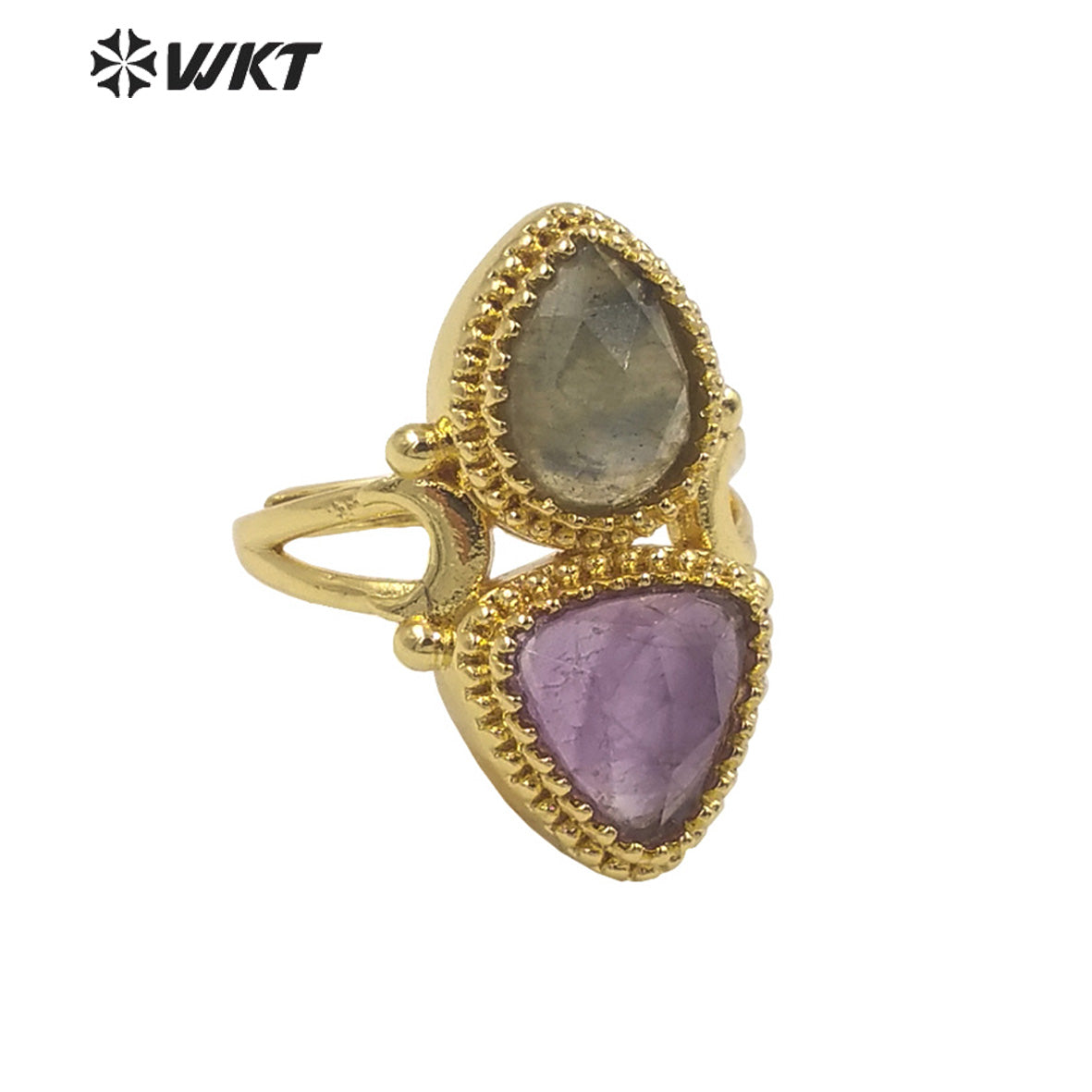 WT-R476 New Design Colorful Natural Gemstone Ring With Women Fashion Gold Plated Peacock Stone Ring Boho Charming Ring