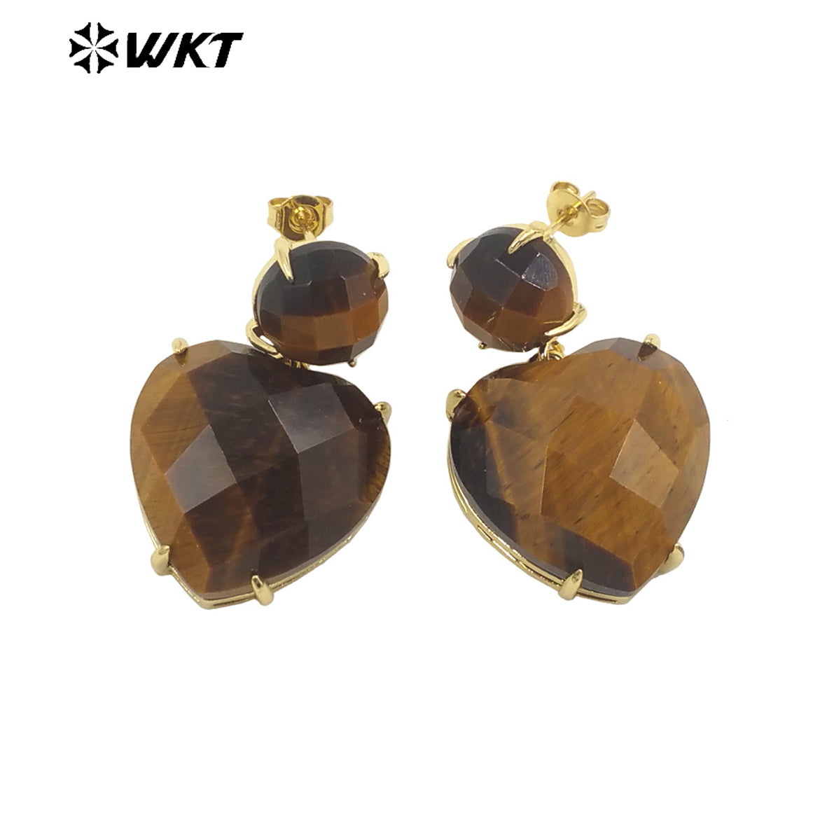 WT-E719 First Choice Hot Natural Gemstone Carved Heart Earrings for Lovers 18k Gold Plated Lapis Amethyst Stone Anniversary Stud