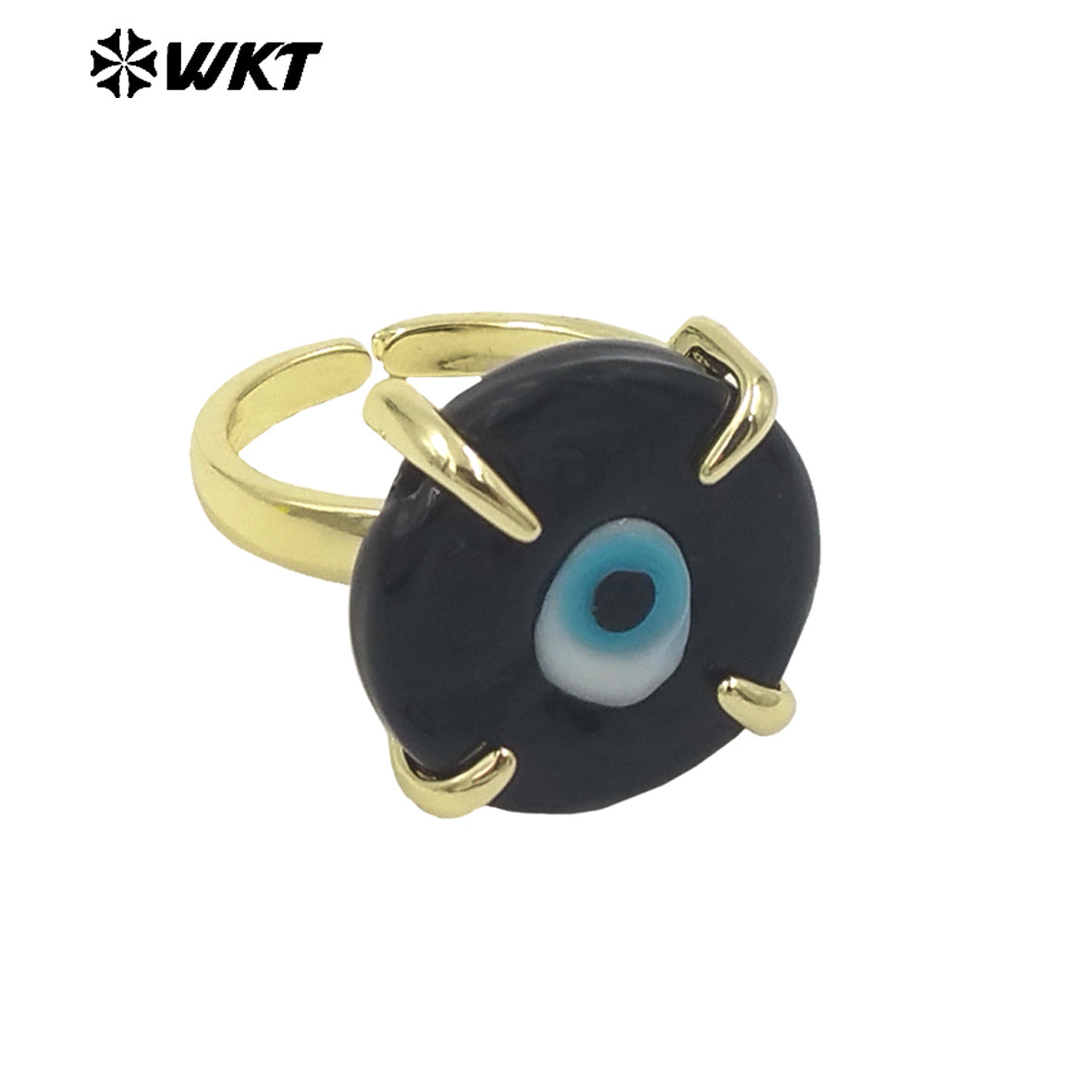 WT-MPR089 Charming Healing 18K Handmade Claw Setting Resin Turkey Eye Women Rings in Adjustable Size