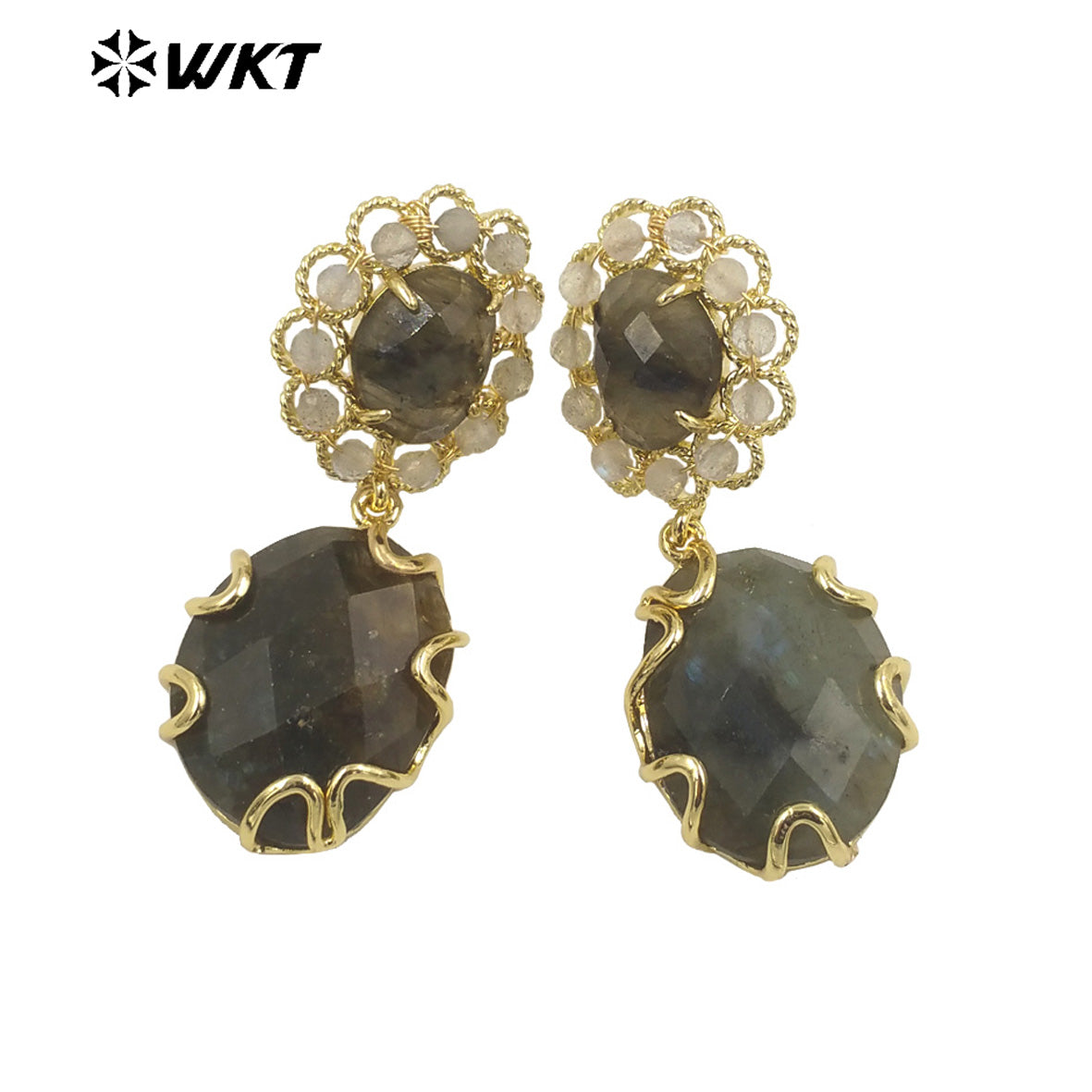 WT-E720 Gorgeous Faceted Stone Made Earrings Women Gold Claw Setting Handmade Sun Stone Dangle Earrings INS Hot Charming Earring