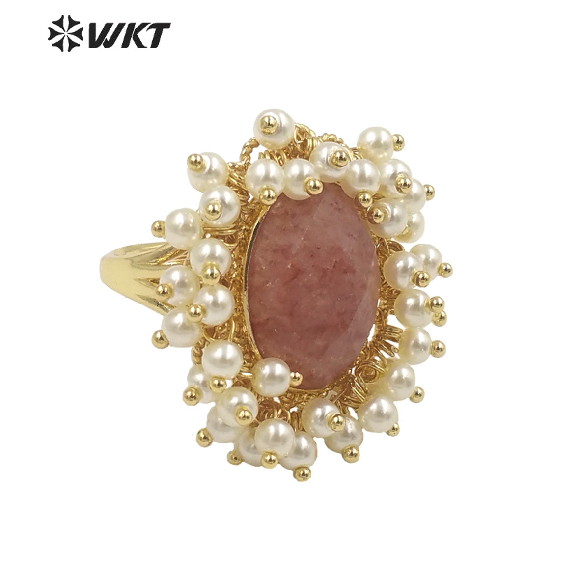 WT-MPR071 Gorgeous Trendy Fashion Natural Pearl and Gemstone Ring 18k Gold Plating for Women Lucky Unique Design Ring