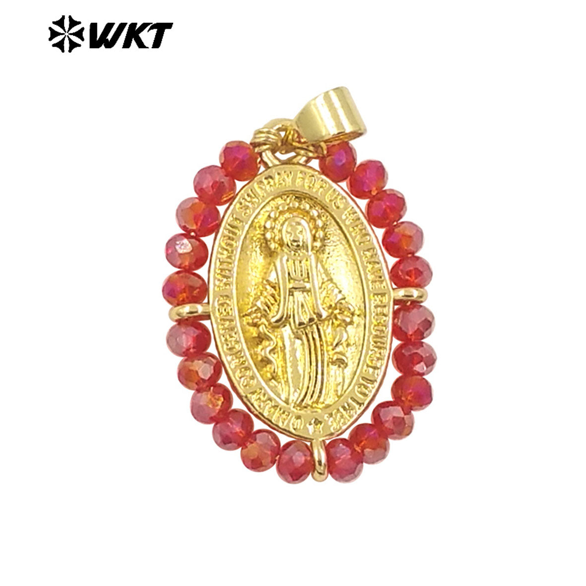WT-MN985 WKT New Hot Design Christian Metal Carved With Colorful Crystal Beads Wire Wrapped Religious Necklace