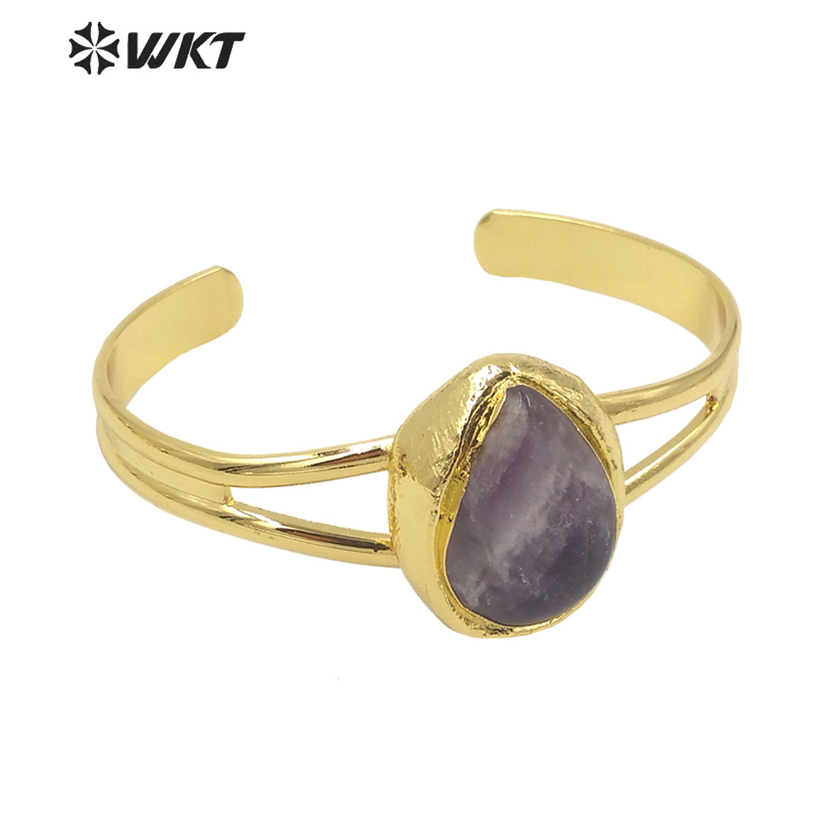 WT-B610 High Quality Charming Multicolor Gemstone Bangles Opening Adjustable Bangles 18k Gold Plated Natural Stone Bangles
