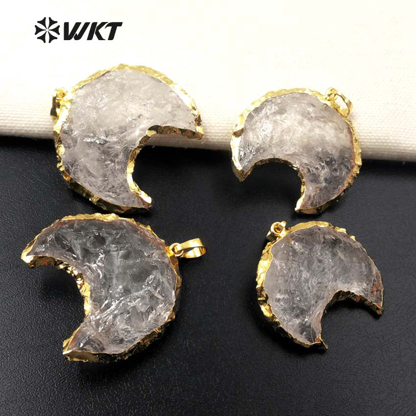 WT-P1302 Natural Crystal ! Wholesale the Pendant Hooks in the Middle Gold Plated Pendant the Moon Type Pendant