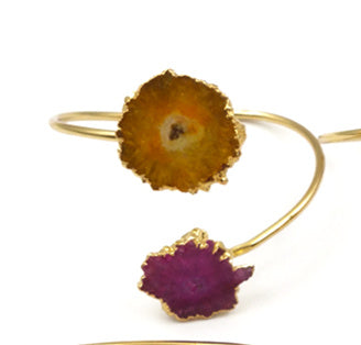 WT-B439 Woman Jewelry Double Quartz With Gold Bezel Fashion Cuff Size Can Adjust Colorful Natural Stalactite Quartz Bracelet