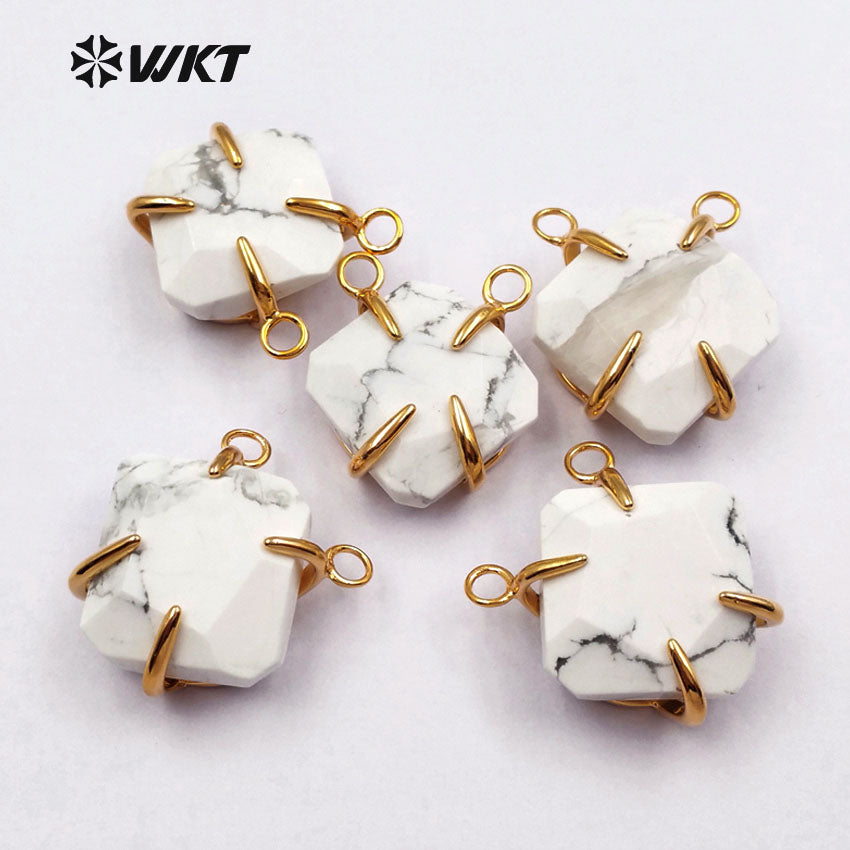 WT-P1335 WKT Wholesale White Turquoise Pendant with Double Loops, Unique Design Stone Pendant with Square Shape Gifts for Women