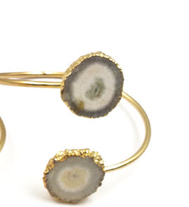 WT-B439 Woman Jewelry Double Quartz With Gold Bezel Fashion Cuff Size Can Adjust Colorful Natural Stalactite Quartz Bracelet