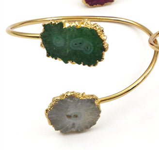 WT-B439 Woman Jewelry Double Quartz With Gold Bezel Fashion Cuff Size Can Adjust Colorful Natural Stalactite Quartz Bracelet