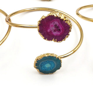 WT-B439 Woman Jewelry Double Quartz With Gold Bezel Fashion Cuff Size Can Adjust Colorful Natural Stalactite Quartz Bracelet