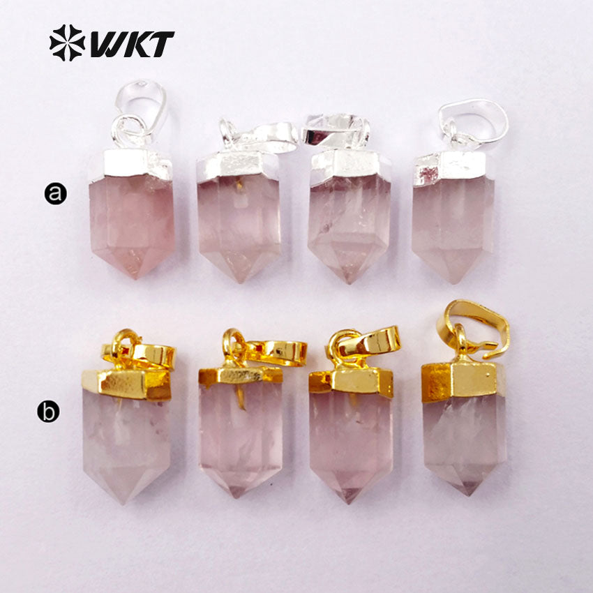 WT-P1332 WKT Wholesale Bullet Point Tiny Exquisite 24k Real Gold Silver Plated Rose Quartz Pendant Gift for Girl