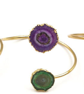 WT-B439 Woman Jewelry Double Quartz With Gold Bezel Fashion Cuff Size Can Adjust Colorful Natural Stalactite Quartz Bracelet