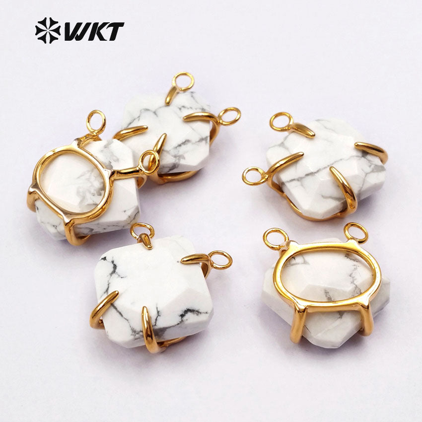 WT-P1335 WKT Wholesale White Turquoise Pendant with Double Loops, Unique Design Stone Pendant with Square Shape Gifts for Women