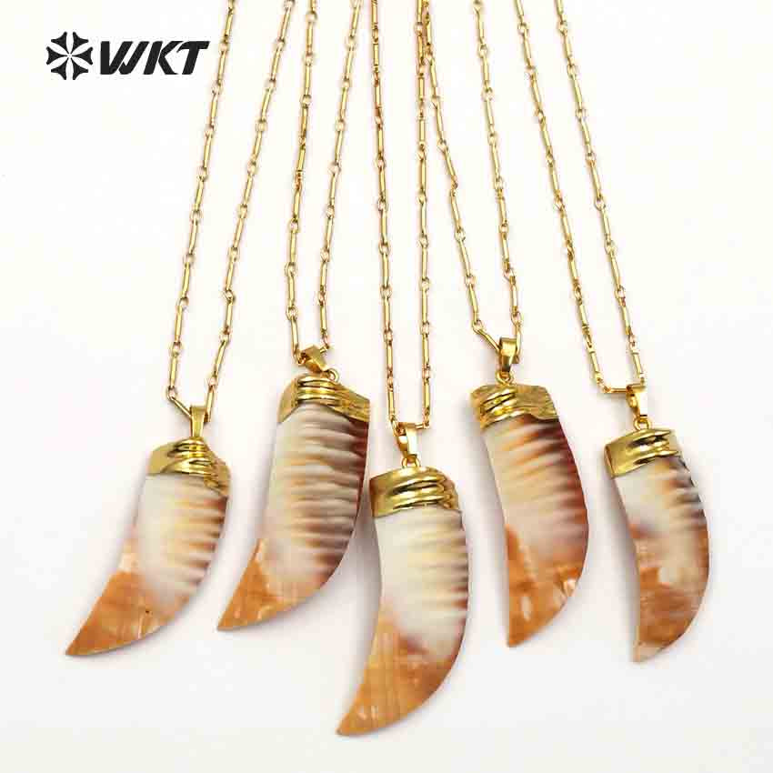 WT-JN051 Wholesale Fashion Custom Design With Pendant for Fashion Jewelry Knife Shape Beautiful Color Natural Shell Necklace